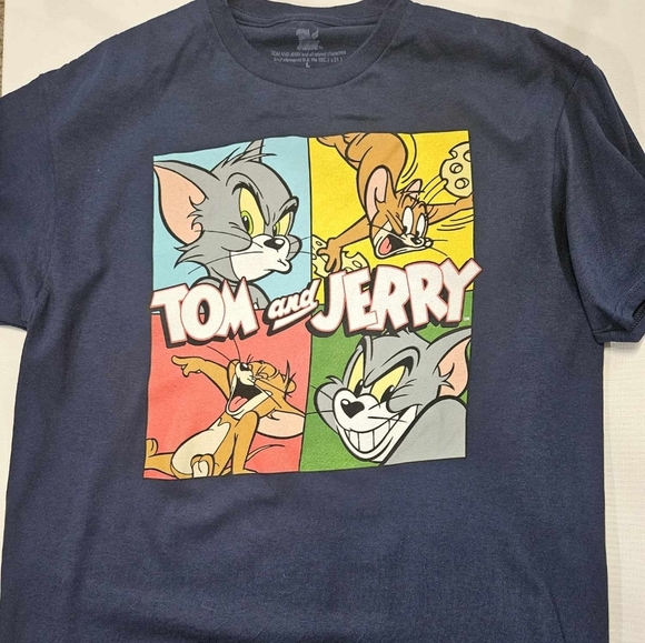 Tom And Jerry Mens T-Shirt Large Blue Graphic 90s Nostalgic‎ Cartoon Casual Tee - Picture 3 of 8